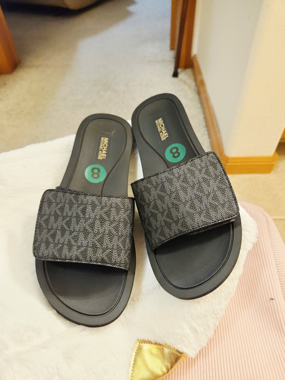 MICHAEL Michael Kors Women's Black Logo Slide Sandals